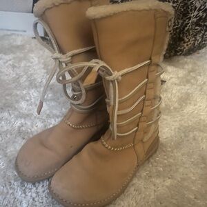 UGG Tan Winter Boots with Suede Material and Lacing